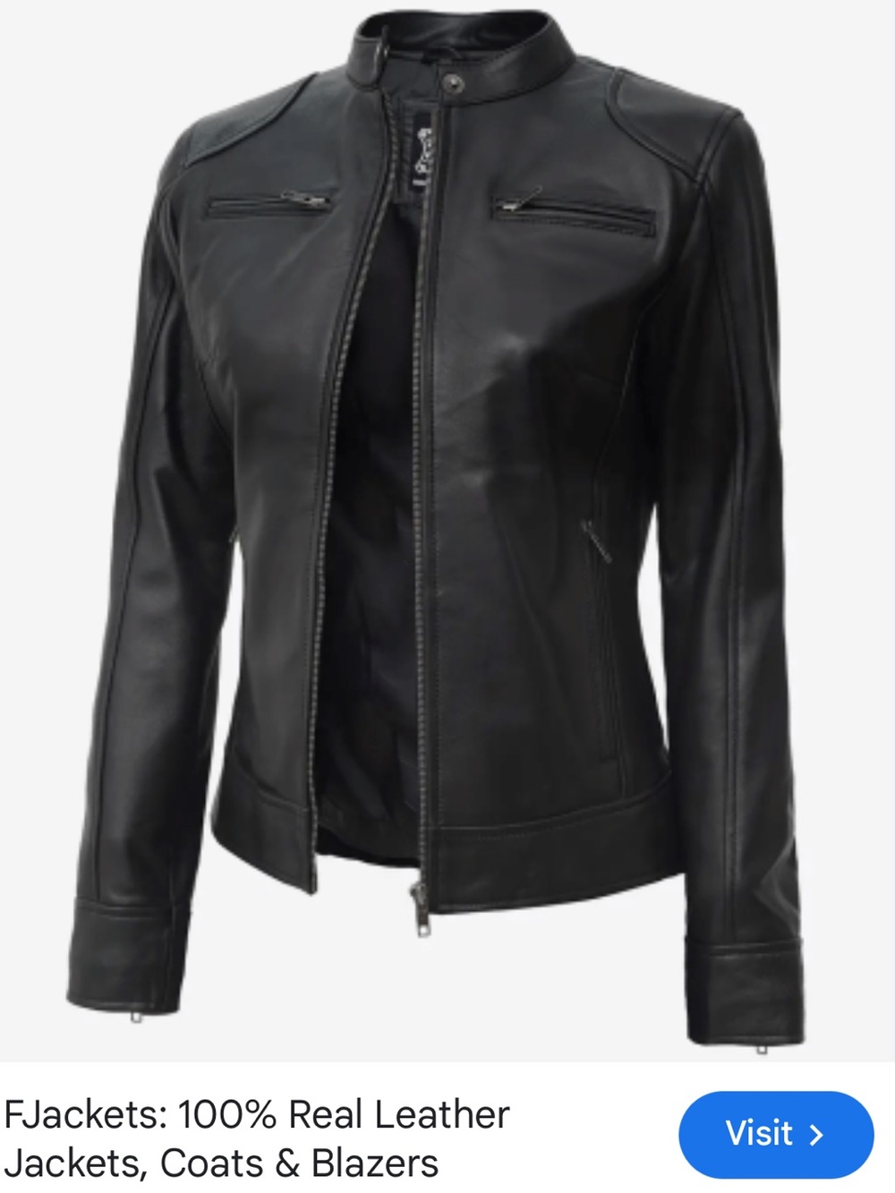 F Jackets Womens Black Lambskin Biker Style Jacket - NEVER WORN